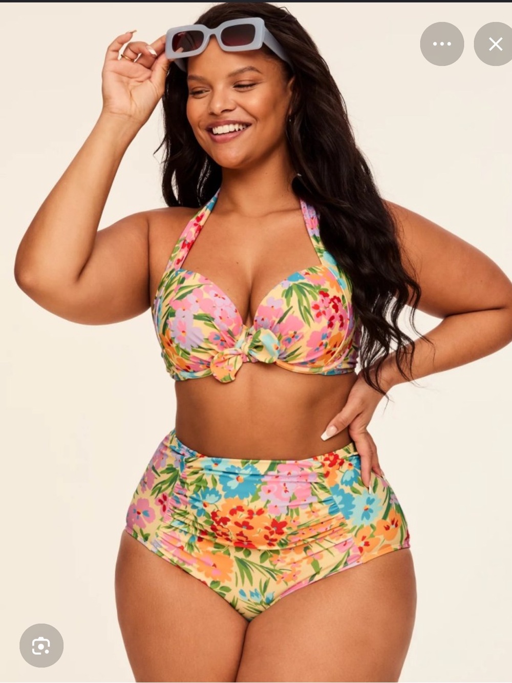 Plus Size Floral Halter Bikini - Pink Multi